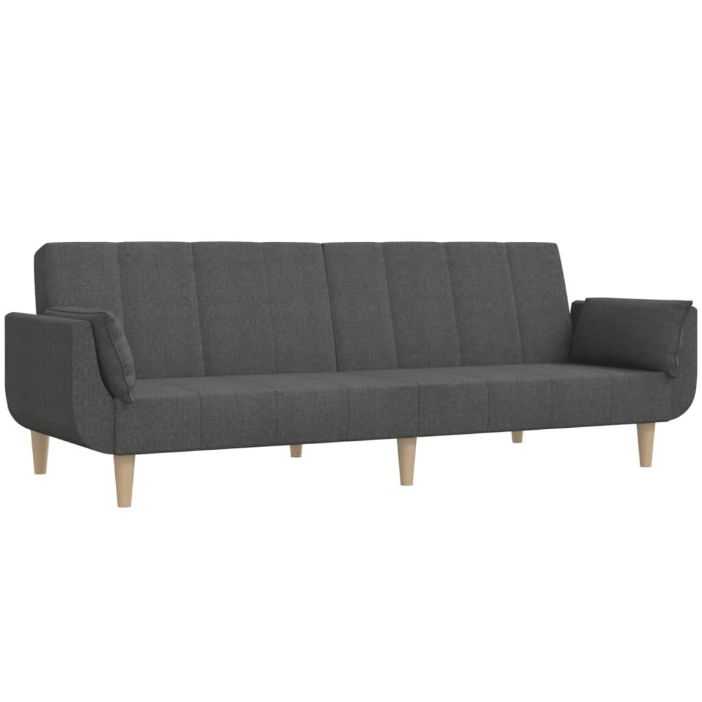 2-Seater Sofa Bed with Two Pillows Dark Grey Fabric 2-Seater Sofa Bed with Two Pillows Dark Grey Fabric