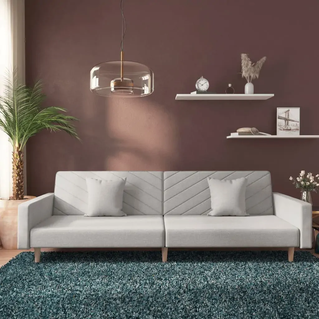 2-Seater Sofa Bed with Two Pillows Light Grey Fabric 2-Seater Sofa Bed with Two Pillows Light Grey Fabric