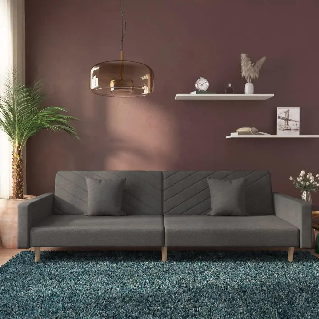 2-Seater Sofa Bed with Two Pillows Dark Grey Fabric 2-Seater Sofa Bed with Two Pillows Dark Grey Fabric