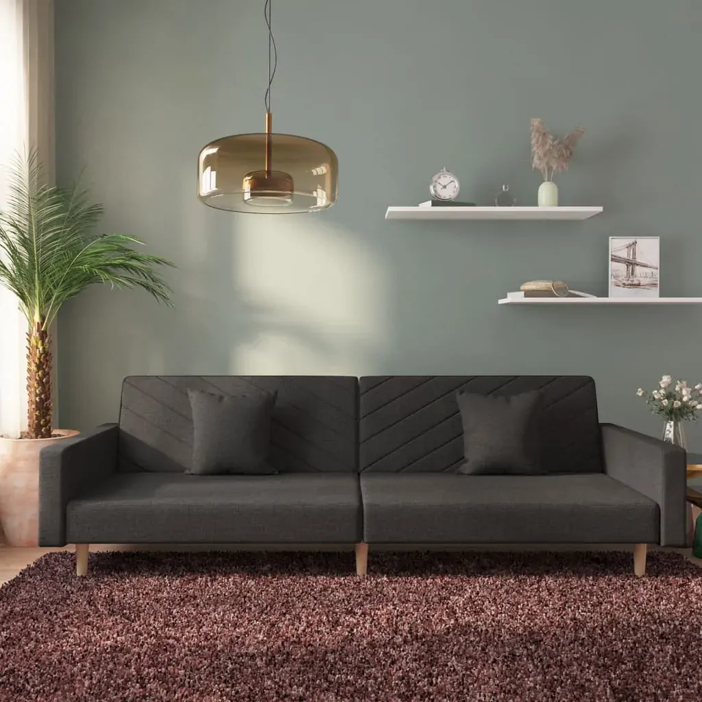 2-Seater Sofa Bed with Two Pillows Black Fabric 2-Seater Sofa Bed with Two Pillows Black Fabric
