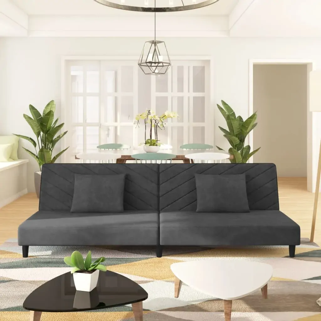 2-Seater Sofa Bed with Two Pillows Dark Grey Velvet 2-Seater Sofa Bed with Two Pillows Dark Grey Velvet