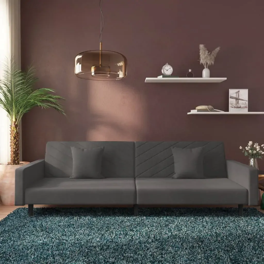 2-Seater Sofa Bed with Two Pillows Dark Grey Velvet 2-Seater Sofa Bed with Two Pillows Dark Grey Velvet