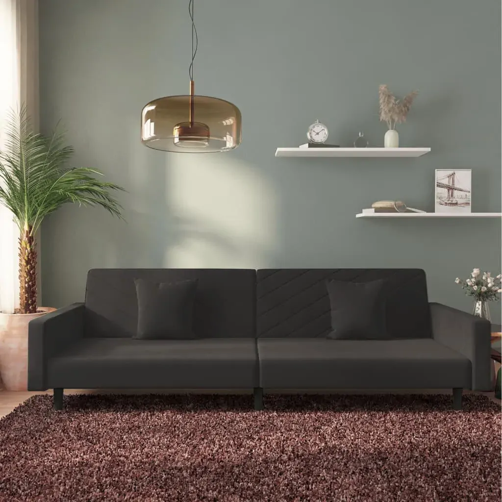2-Seater Sofa Bed with Two Pillows Black Velvet 2-Seater Sofa Bed with Two Pillows Black Velvet