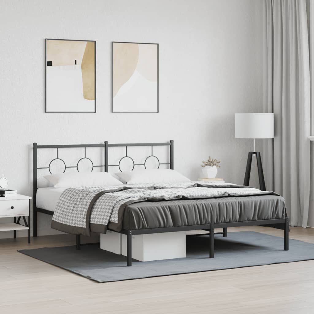 Metal Bed Frame without Mattress with Headboard Black 150x200 cm Metal Bed Frame without Mattress with Headboard Black 150x200 cm