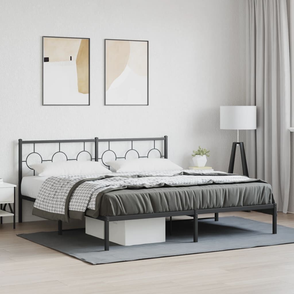Metal Bed Frame without Mattress with Headboard Black 183x203 cm King Metal Bed Frame without Mattress with Headboard Black 183x203 cm King
