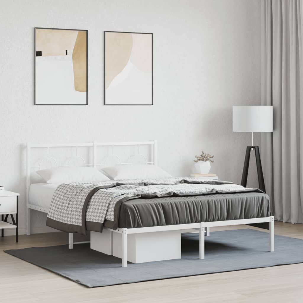 Metal Bed Frame without Mattress with Headboard White 135x190 cm Metal Bed Frame without Mattress with Headboard White 135x190 cm