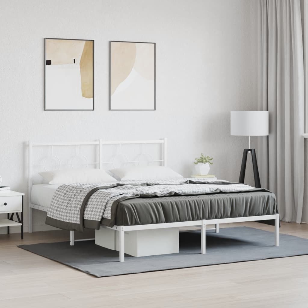 Metal Bed Frame without Mattress with Headboard White 150x200 cm Metal Bed Frame without Mattress with Headboard White 150x200 cm