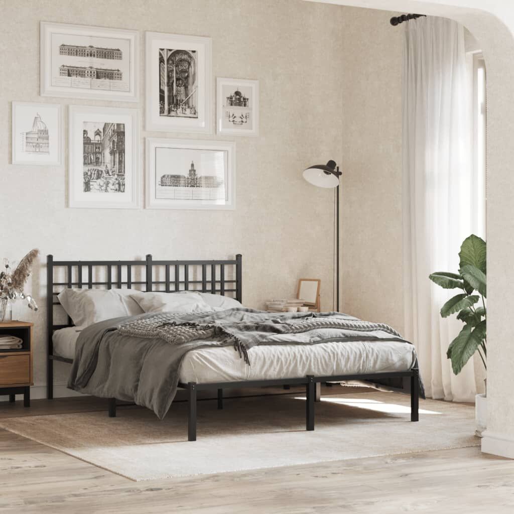 Metal Bed Frame without Mattress with Headboard Black 135x190 cm Metal Bed Frame without Mattress with Headboard Black 135x190 cm