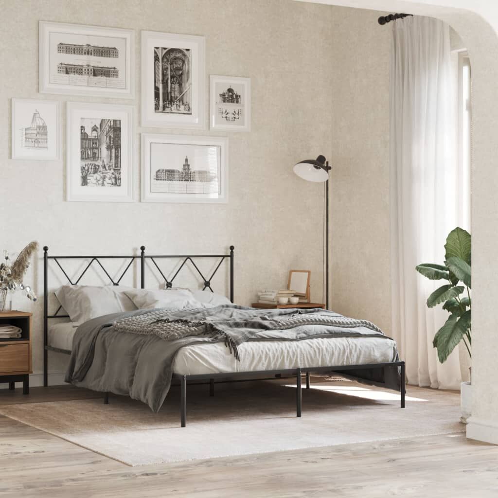 Metal Bed Frame without Mattress with Headboard Black 135x190 cm Metal Bed Frame without Mattress with Headboard Black 135x190 cm