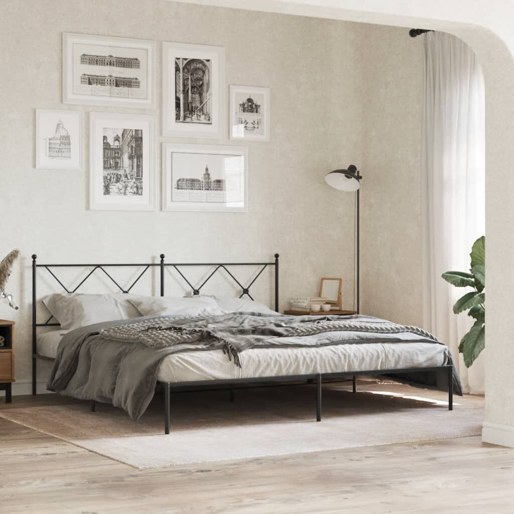 Metal Bed Frame without Mattress with Headboard Black 183x203 cm King Metal Bed Frame without Mattress with Headboard Black 183x203 cm King