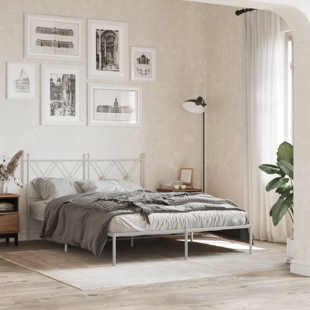 Metal Bed Frame without Mattress with Headboard White 135x190 cm Metal Bed Frame without Mattress with Headboard White 135x190 cm