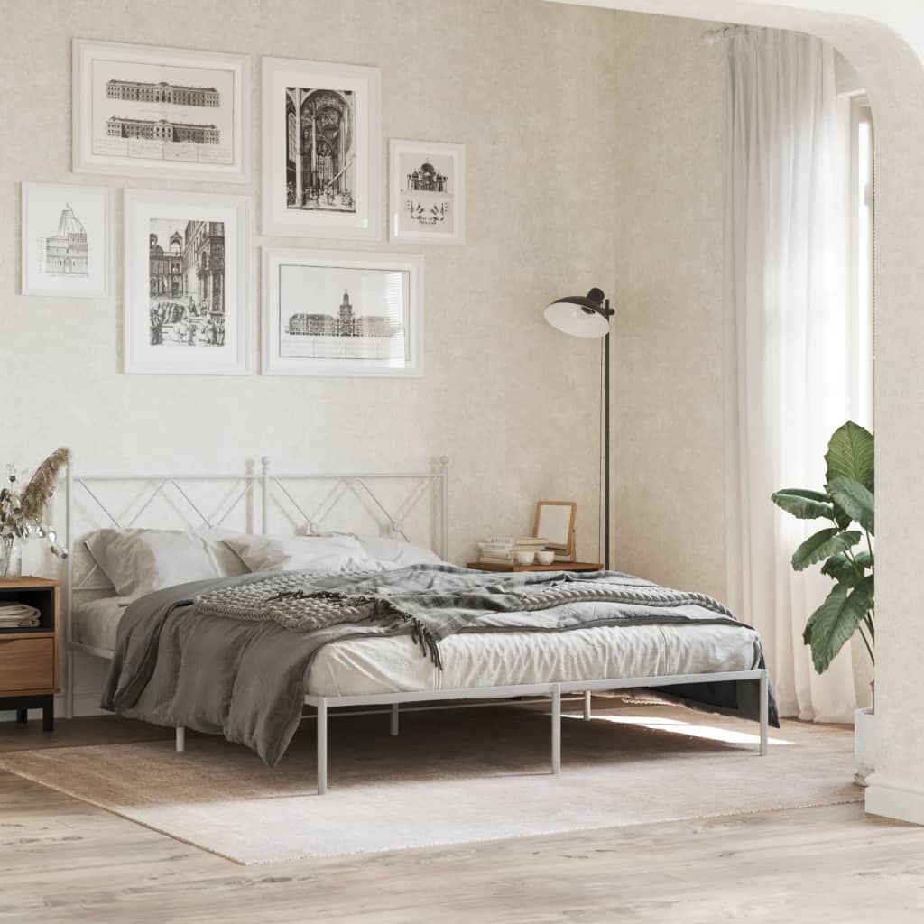 Metal Bed Frame without Mattress with Headboard White 150x200 cm Metal Bed Frame without Mattress with Headboard White 150x200 cm