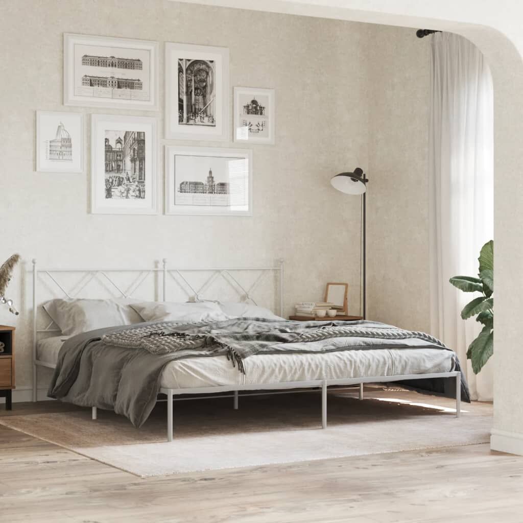 Metal Bed Frame without Mattress with Headboard White 183x203 cm King Metal Bed Frame without Mattress with Headboard White 183x203 cm King