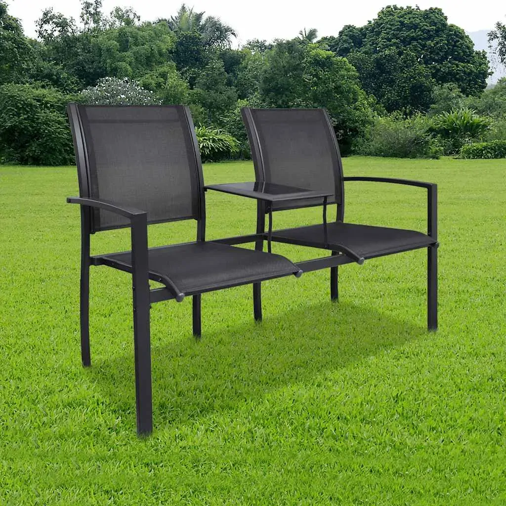 2 Seater Garden Bench 131 cm Steel and Textilene Black 2 Seater Garden Bench 131 cm Steel and Textilene Black