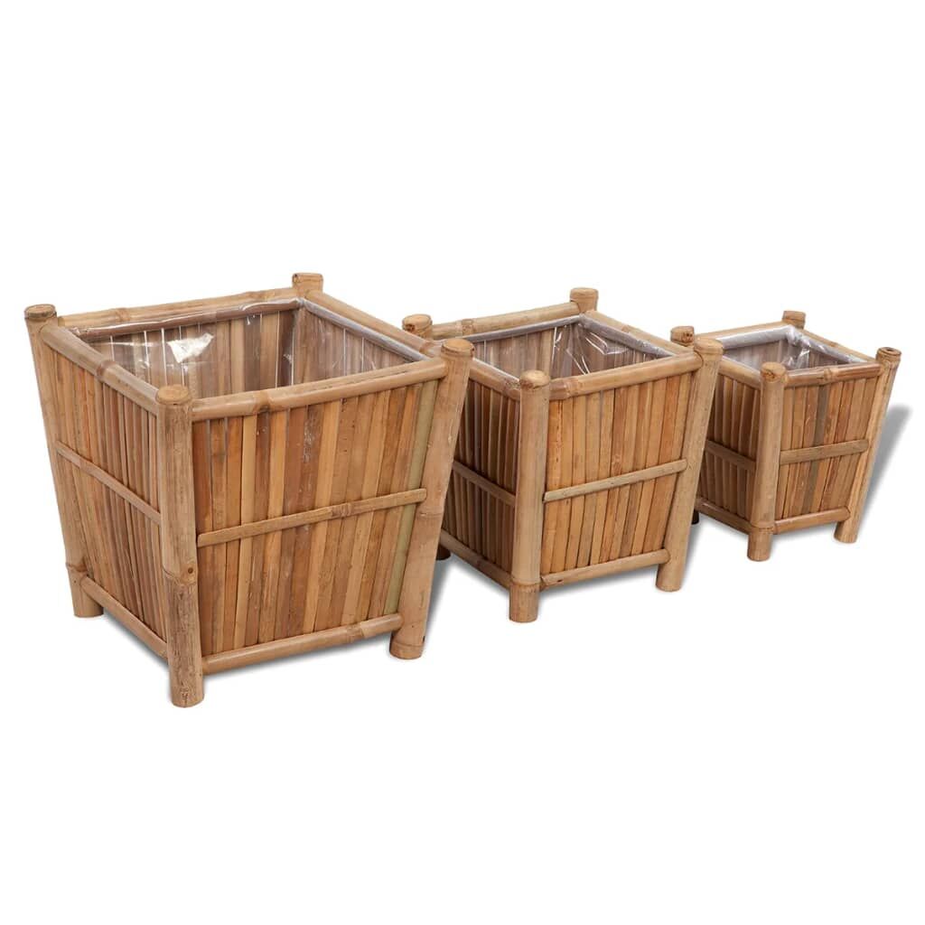 3 pcs Bamboo Raised Bed with Nylon Lining 3 pcs Bamboo Raised Bed with Nylon Lining