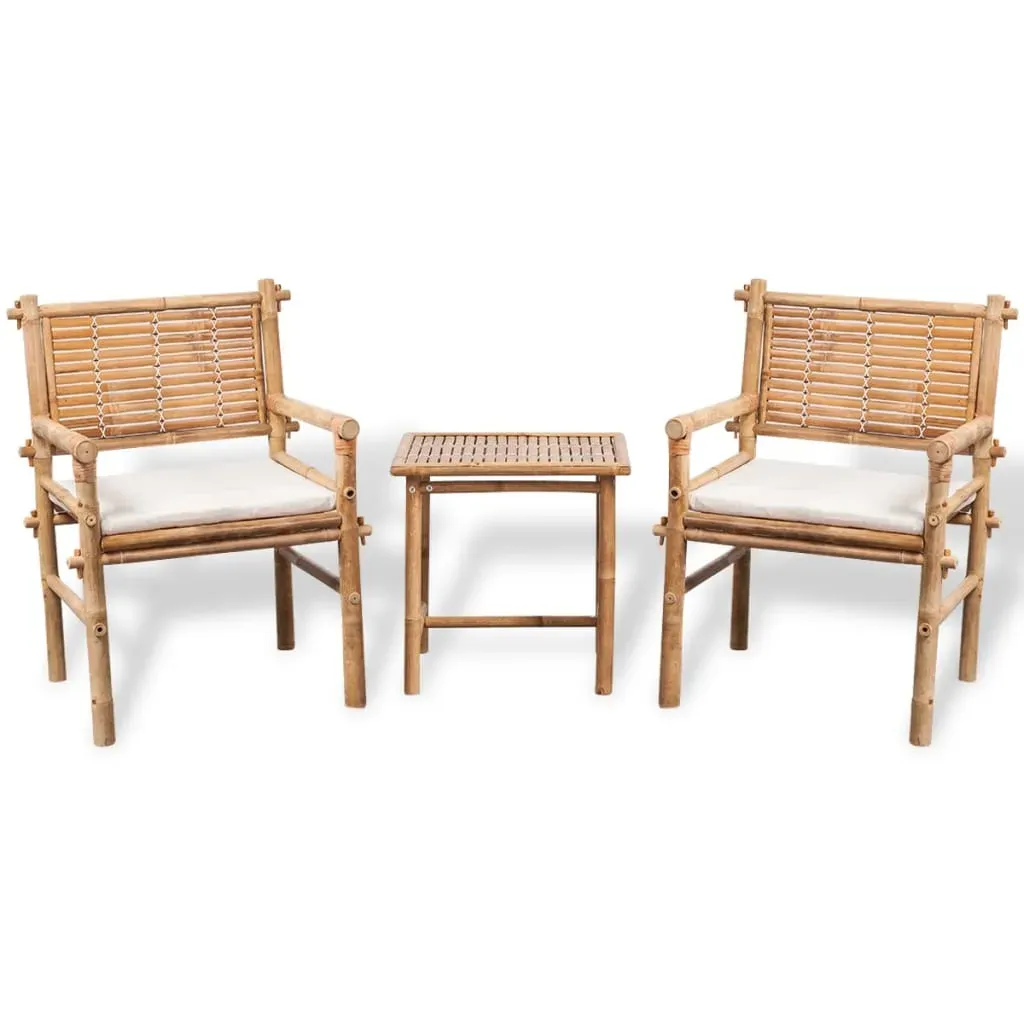 3 Piece Bistro Set with Cushions Bamboo 3 Piece Bistro Set with Cushions Bamboo