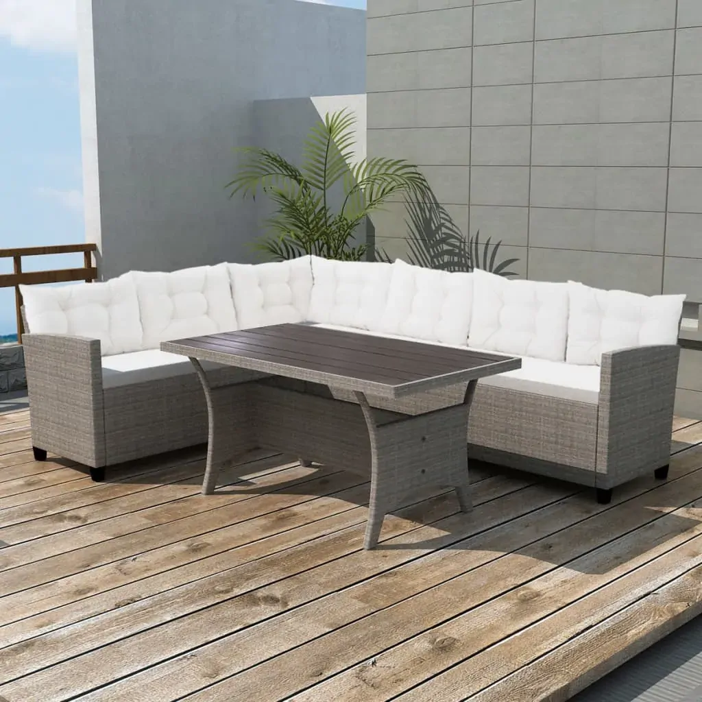 3 Piece Garden Lounge Set with Cushions Poly Rattan Grey 3 Piece Garden Lounge Set with Cushions Poly Rattan Grey