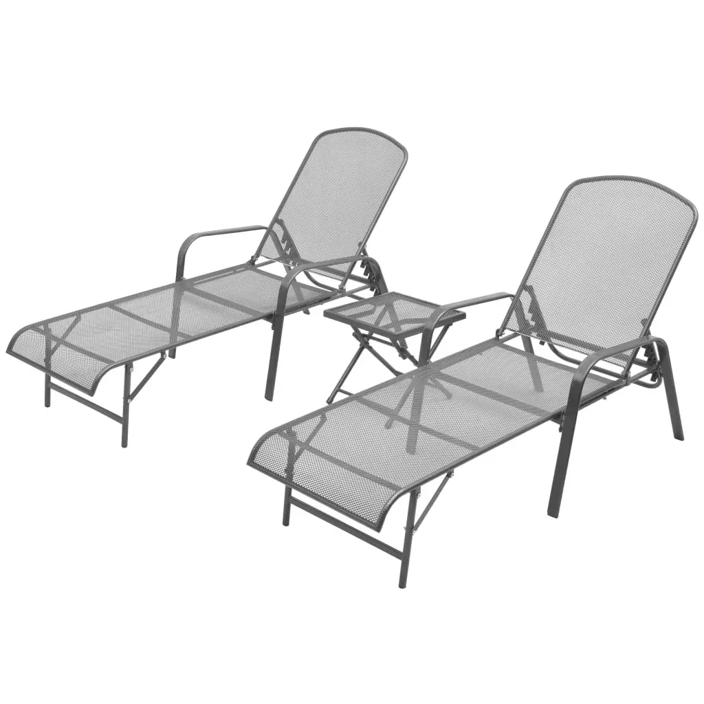 Sun Loungers 2 pcs with Table Steel Anthracite Sun Loungers 2 pcs with Table Steel Anthracite
