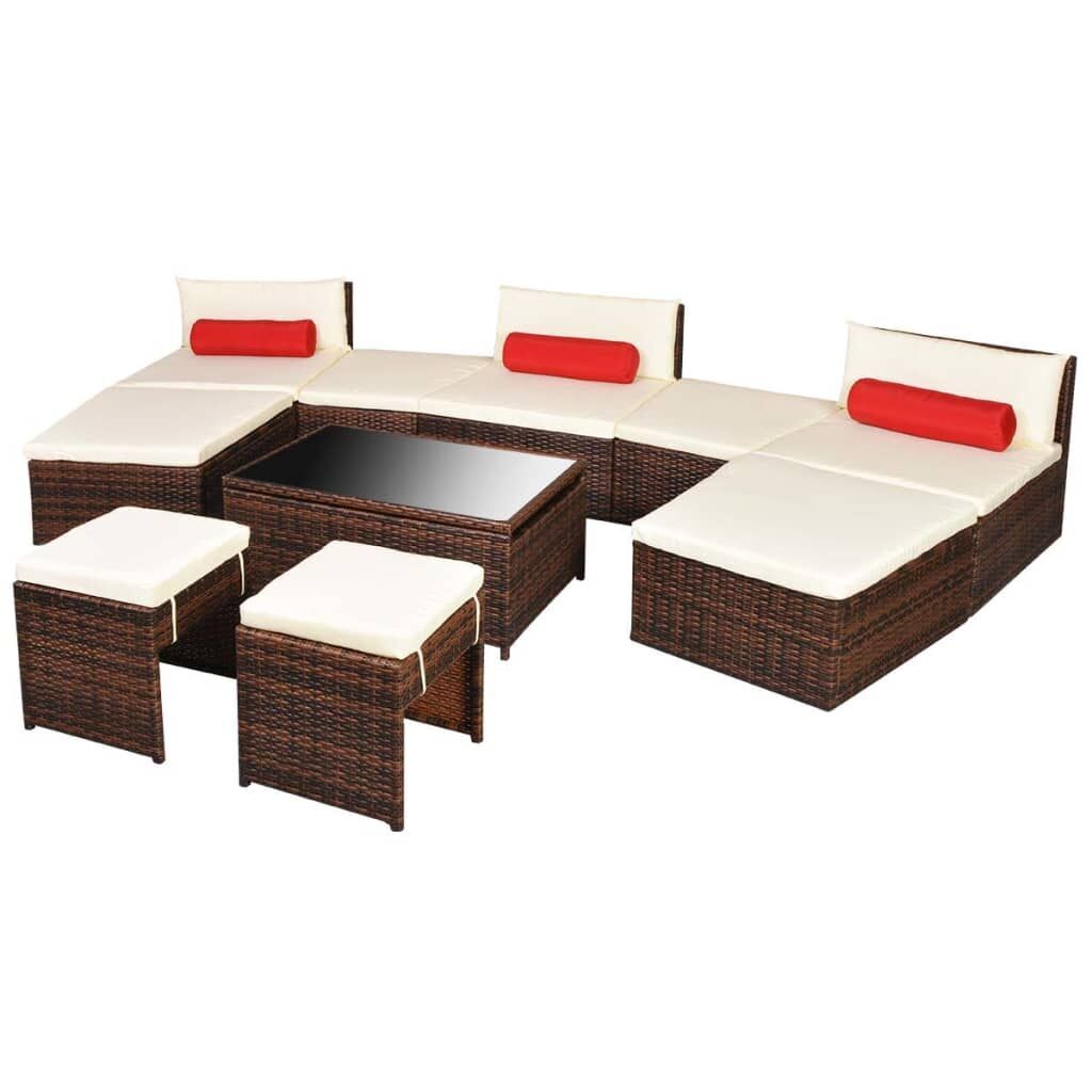 10 Piece Garden Lounge Set with Cushions Poly Rattan Brown 10 Piece Garden Lounge Set with Cushions Poly Rattan Brown