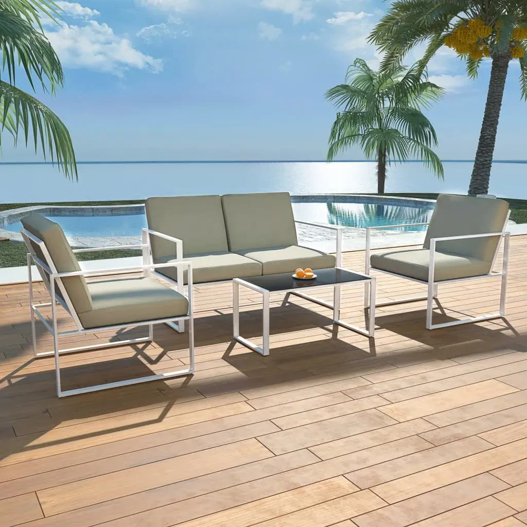 4 Piece Garden Lounge Set with Cushions Steel White 4 Piece Garden Lounge Set with Cushions Steel White
