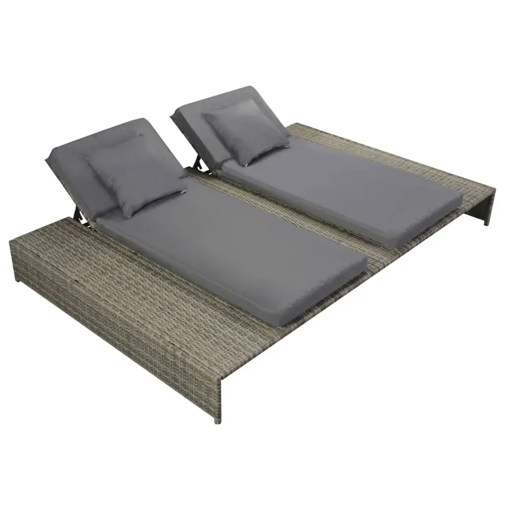 Double Sun Lounger with Cushion Poly Rattan Grey Double Sun Lounger with Cushion Poly Rattan Grey