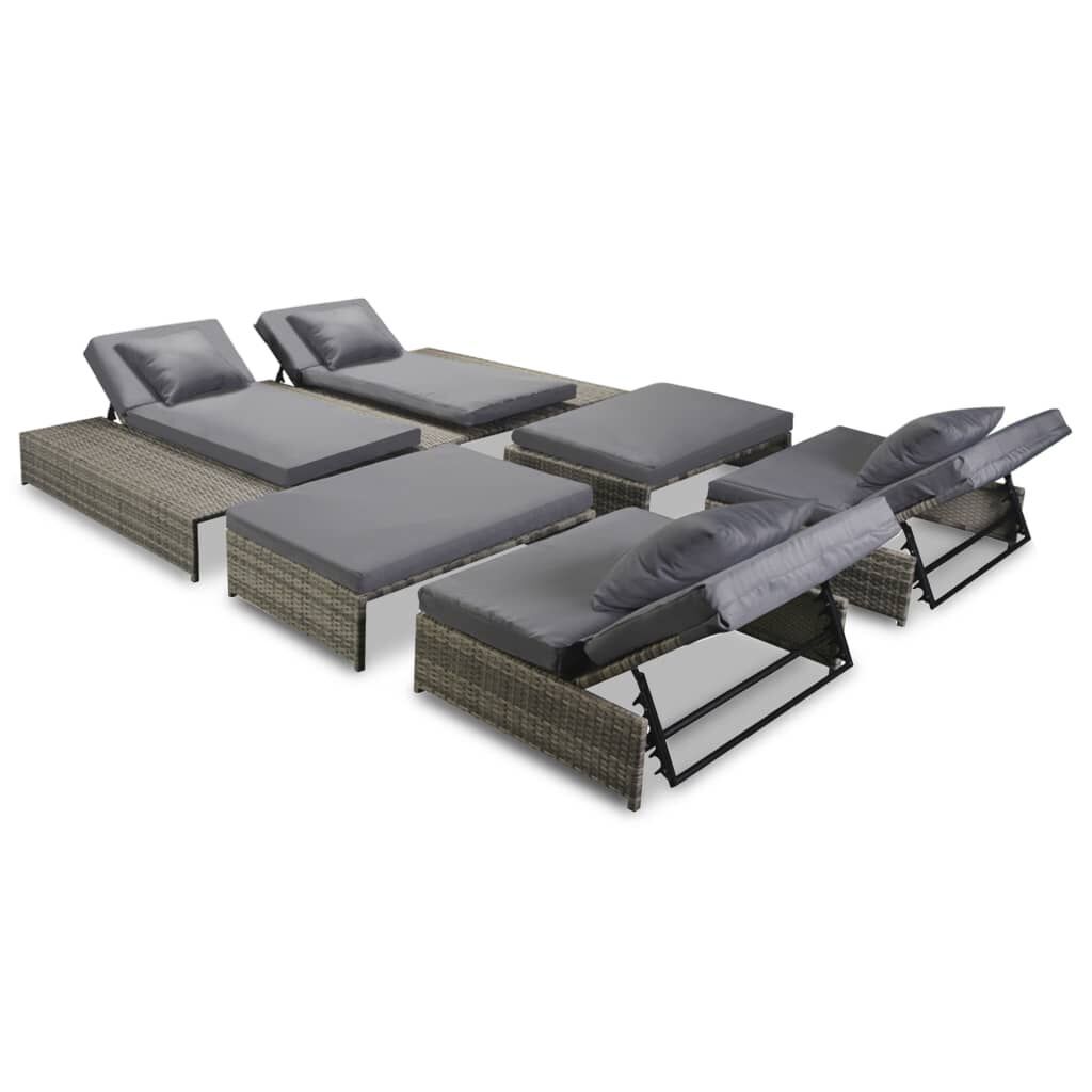 5 Piece Garden Lounge Set with Cushions Poly Rattan Grey 5 Piece Garden Lounge Set with Cushions Poly Rattan Grey