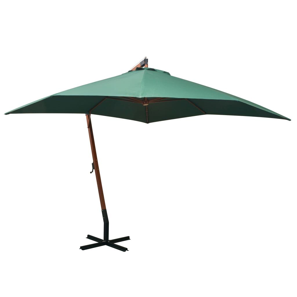 Hanging Garden Parasol 300x300 cm Wooden Pole Green Hanging Garden Parasol 300x300 cm Wooden Pole Green