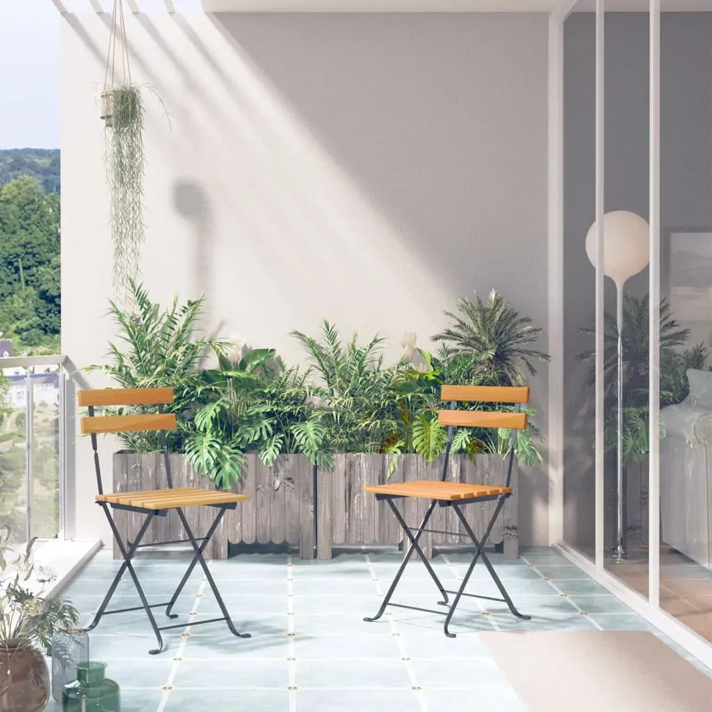 Folding Garden Chairs 2 pcs Steel and Solid Acacia Wood Folding Garden Chairs 2 pcs Steel and Solid Acacia Wood