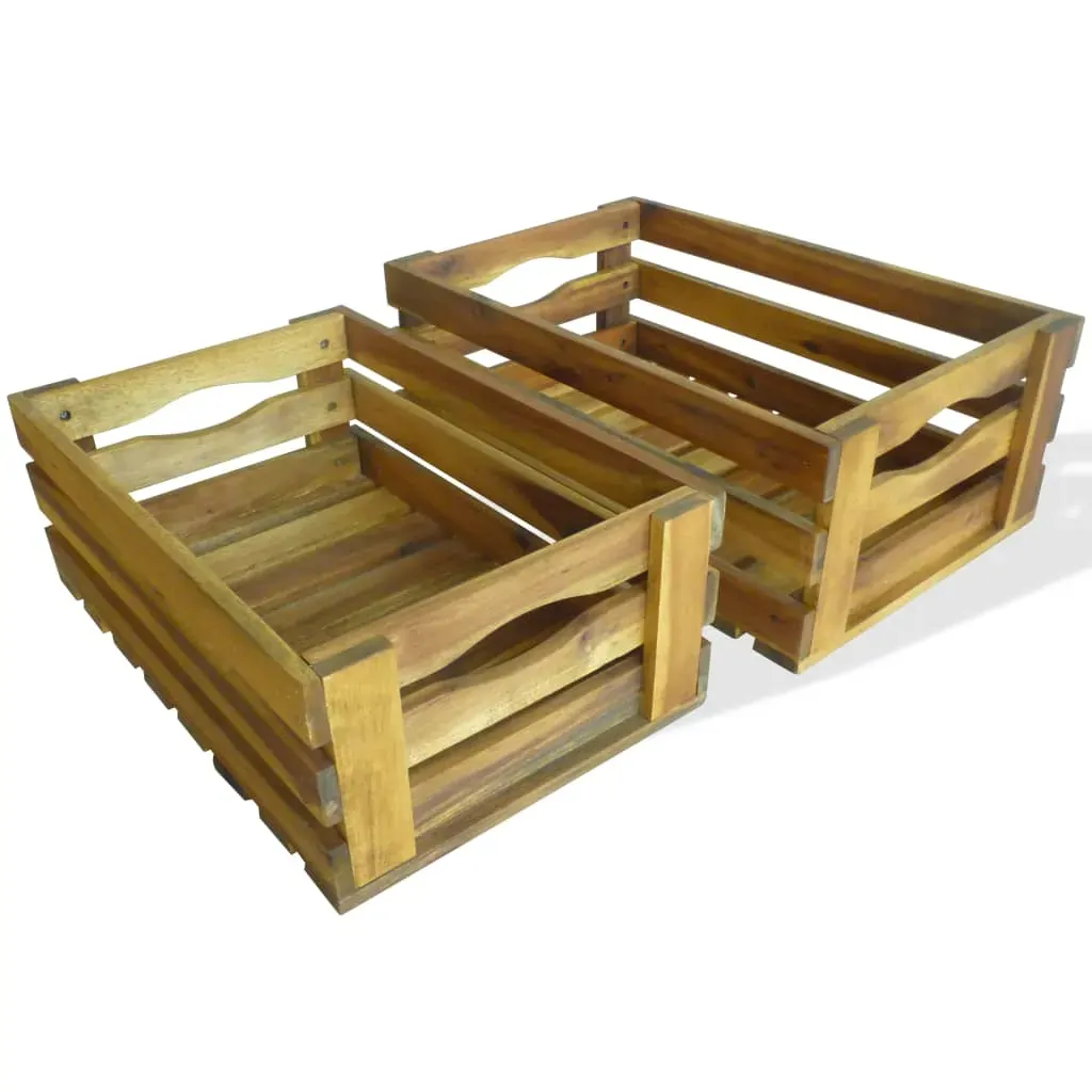 Apple Crate Set 2 Pieces Solid Acacia Wood Apple Crate Set 2 Pieces Solid Acacia Wood