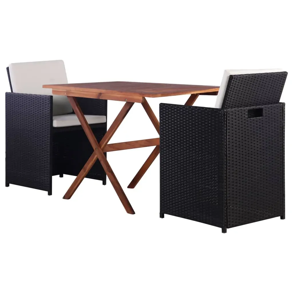3 Piece Bistro Set Poly Rattan and Acacia Wood Black 3 Piece Bistro Set Poly Rattan and Acacia Wood Black