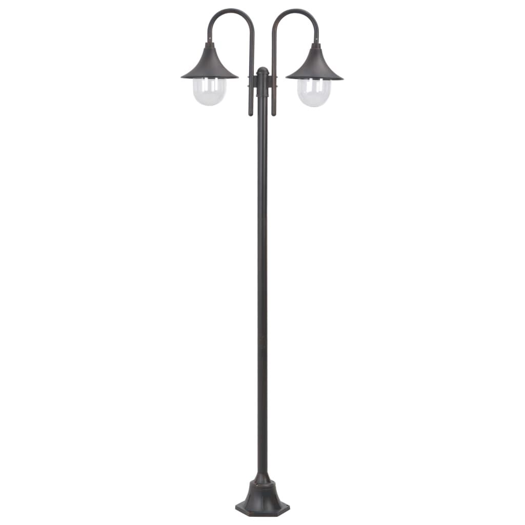 Garden Post Light E27 220 cm Aluminium 2-Lantern Bronze Garden Post Light E27 220 cm Aluminium 2-Lantern Bronze