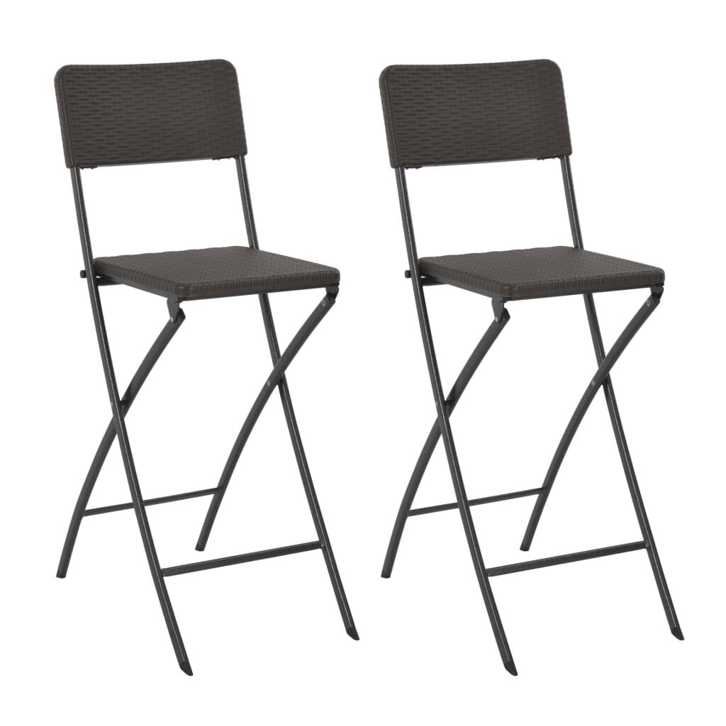 Folding Bar Chairs 2 pcs HDPE and Steel Brown Rattan Look Folding Bar Chairs 2 pcs HDPE and Steel Brown Rattan Look