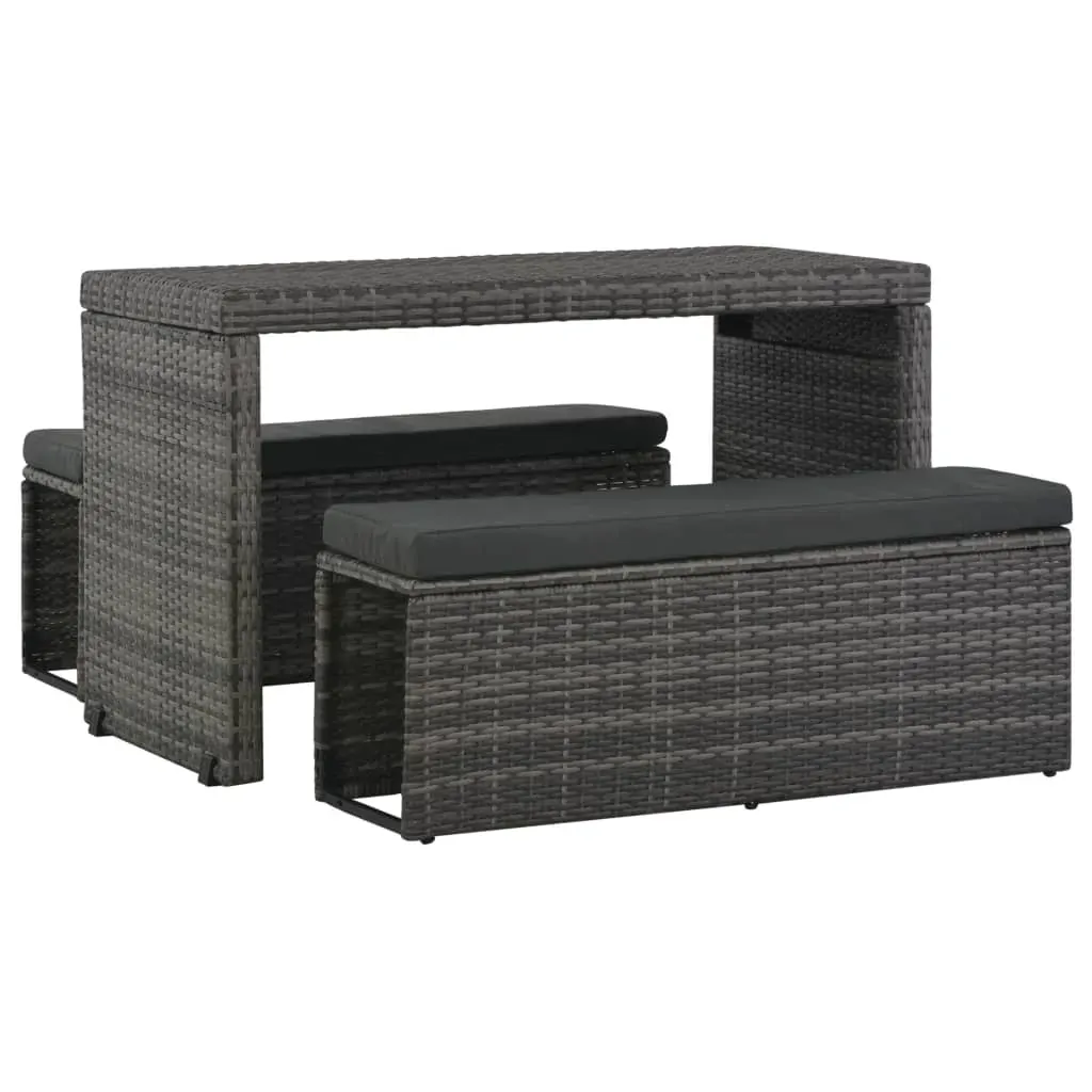 3 Piece Outdoor Dining Set with Cushions Poly Rattan Grey 3 Piece Outdoor Dining Set with Cushions Poly Rattan Grey
