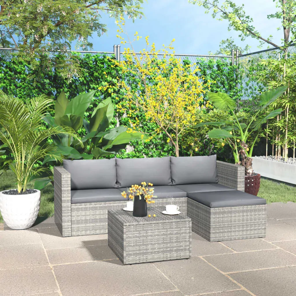 3 Piece Garden Lounge Set with Cushions Poly Rattan Grey 3 Piece Garden Lounge Set with Cushions Poly Rattan Grey