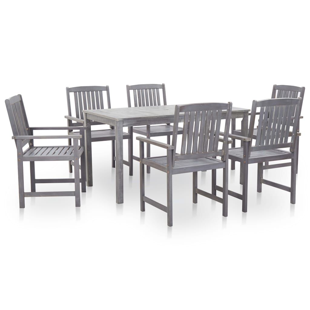 7 Piece Outdoor Dining Set Grey Wash Solid Acacia Wood 7 Piece Outdoor Dining Set Grey Wash Solid Acacia Wood