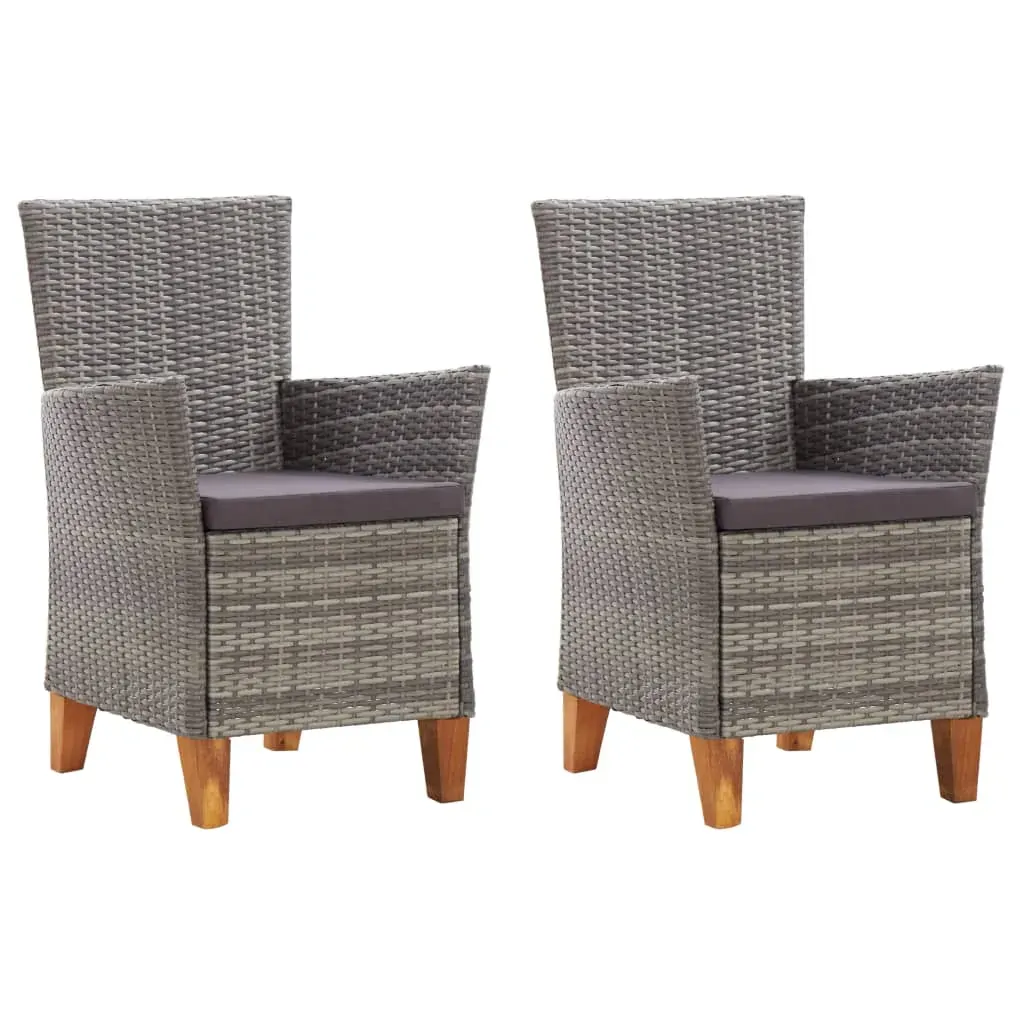 Garden Chairs 2 pcs with Cushions Poly Rattan Grey Garden Chairs 2 pcs with Cushions Poly Rattan Grey