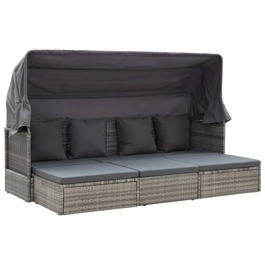 Garden Lounge Bed with Roof Mixed Grey Poly Rattan Garden Lounge Bed with Roof Mixed Grey Poly Rattan