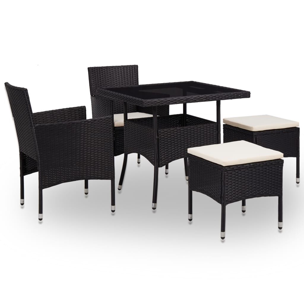 5 Piece Outdoor Dining Set Black Poly Rattan and Glass 5 Piece Outdoor Dining Set Black Poly Rattan and Glass