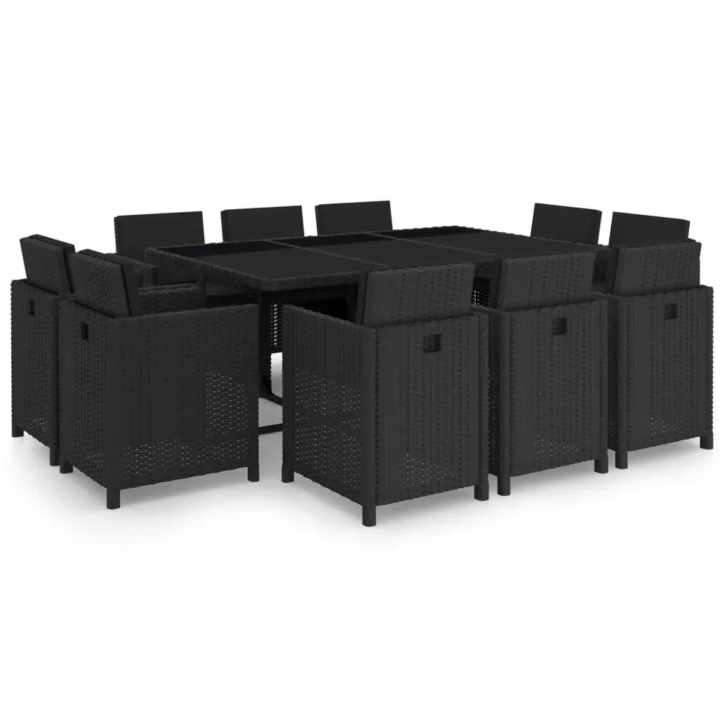 11 Piece Outdoor Dining Set with Cushions Poly Rattan Black 11 Piece Outdoor Dining Set with Cushions Poly Rattan Black