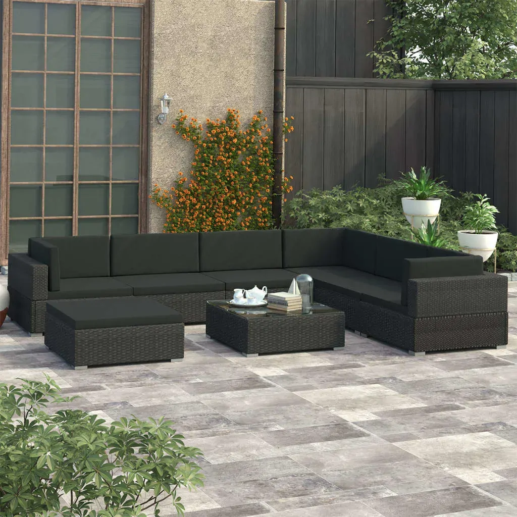 8 Piece Garden Lounge Set with Cushions Poly Rattan Black 8 Piece Garden Lounge Set with Cushions Poly Rattan Black