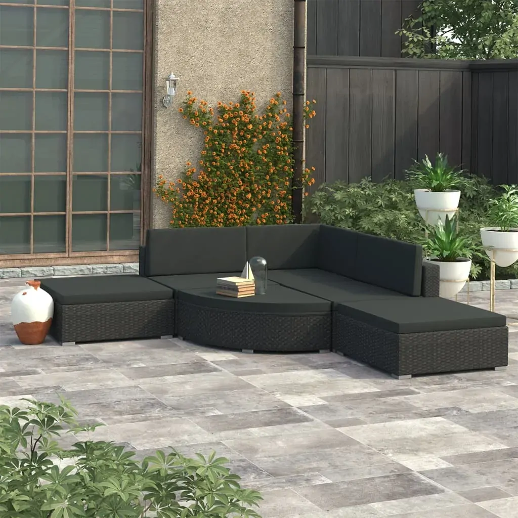 6 Piece Garden Lounge Set with Cushions Poly Rattan Black 6 Piece Garden Lounge Set with Cushions Poly Rattan Black