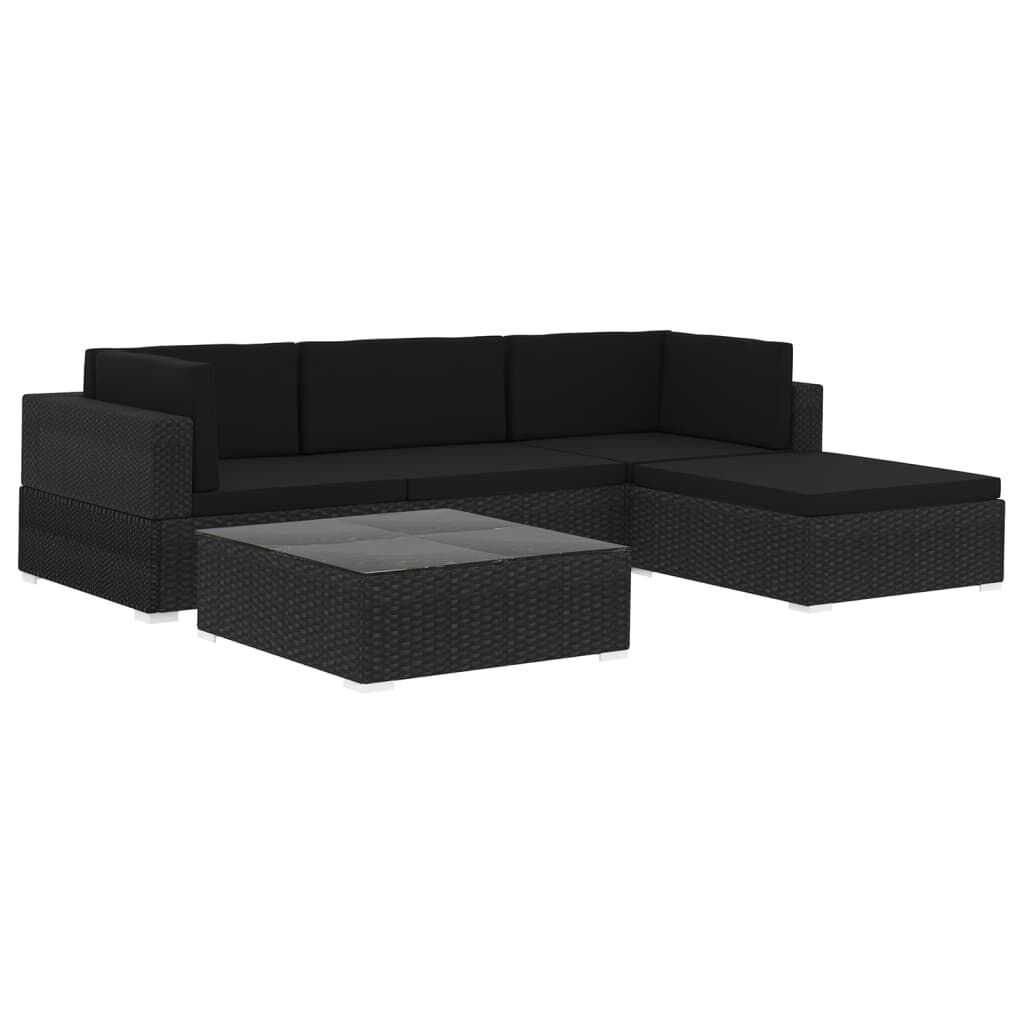 5 Piece Garden Lounge Set with Cushions Poly Rattan Black 5 Piece Garden Lounge Set with Cushions Poly Rattan Black