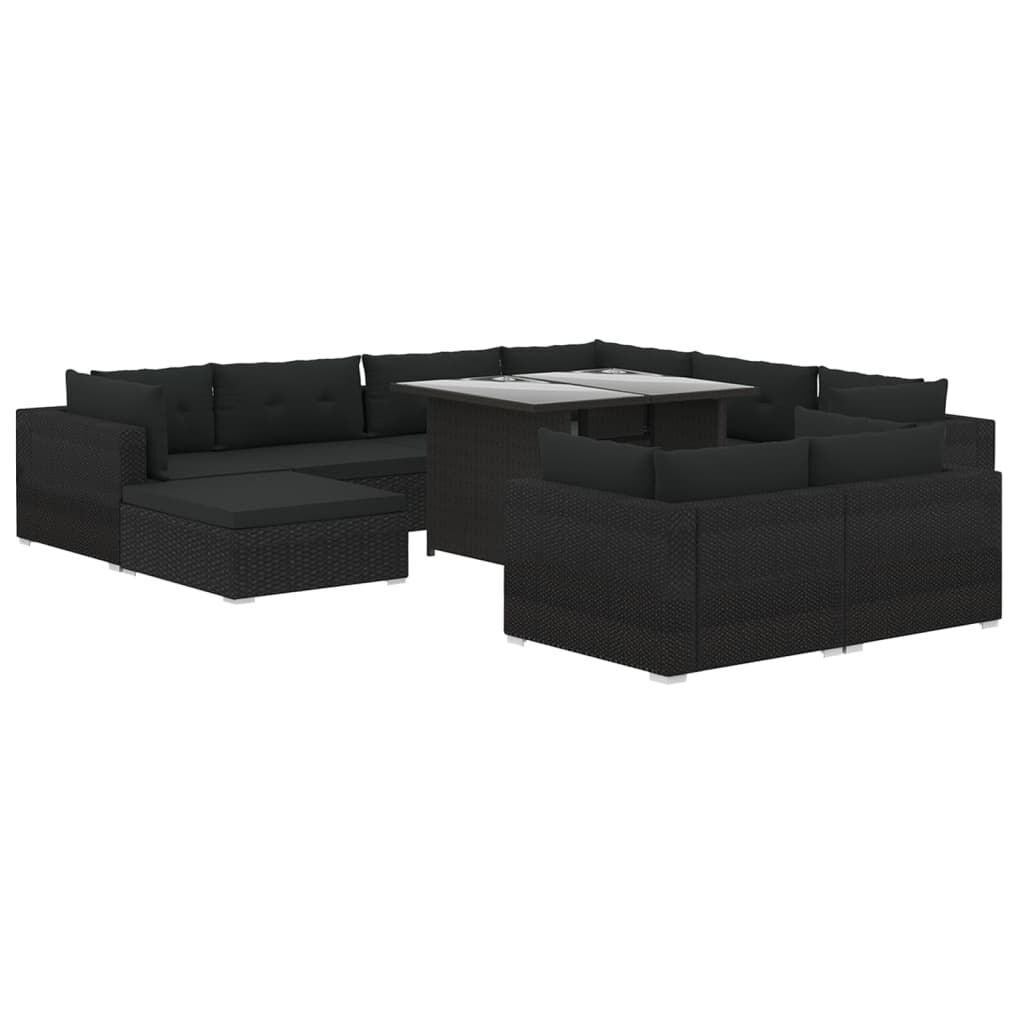 10 Piece Garden Lounge Set with Cushions Poly Rattan Black 10 Piece Garden Lounge Set with Cushions Poly Rattan Black