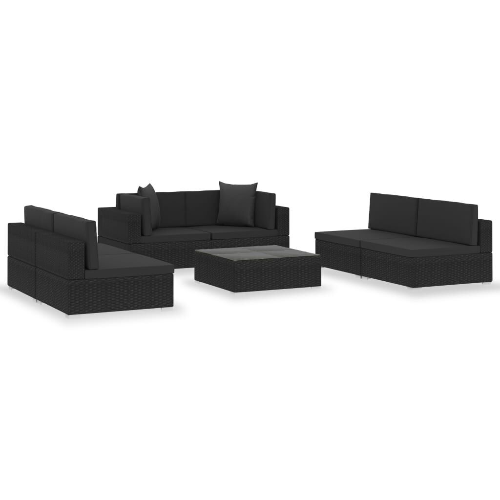 7 Piece Garden Lounge Set Black with Cushions Poly Rattan 7 Piece Garden Lounge Set Black with Cushions Poly Rattan