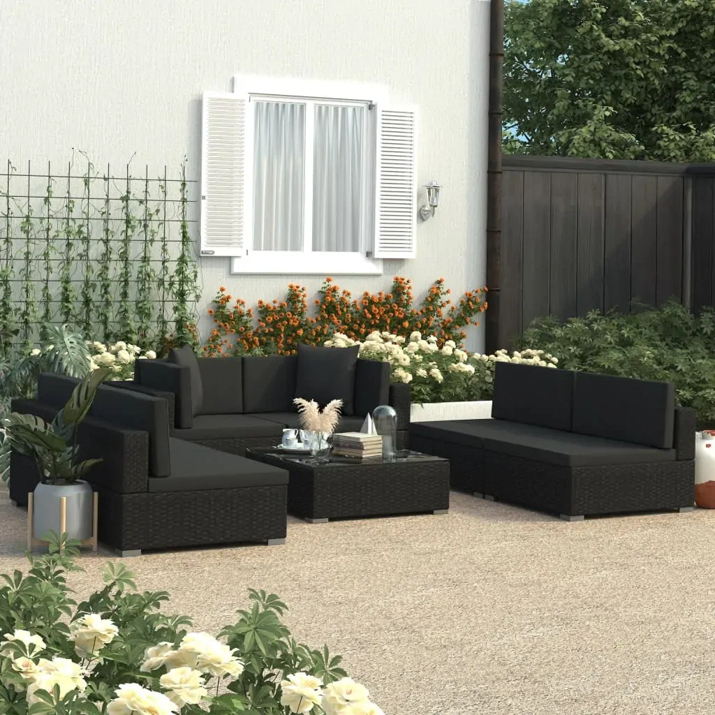7 Piece Garden Lounge Set Black with Cushions Poly Rattan 7 Piece Garden Lounge Set Black with Cushions Poly Rattan