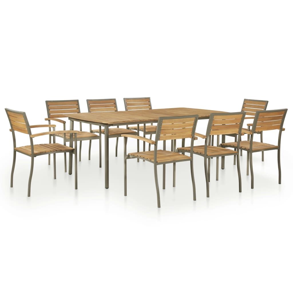 9 Piece Outdoor Dining Set Solid Acacia Wood and Steel 9 Piece Outdoor Dining Set Solid Acacia Wood and Steel