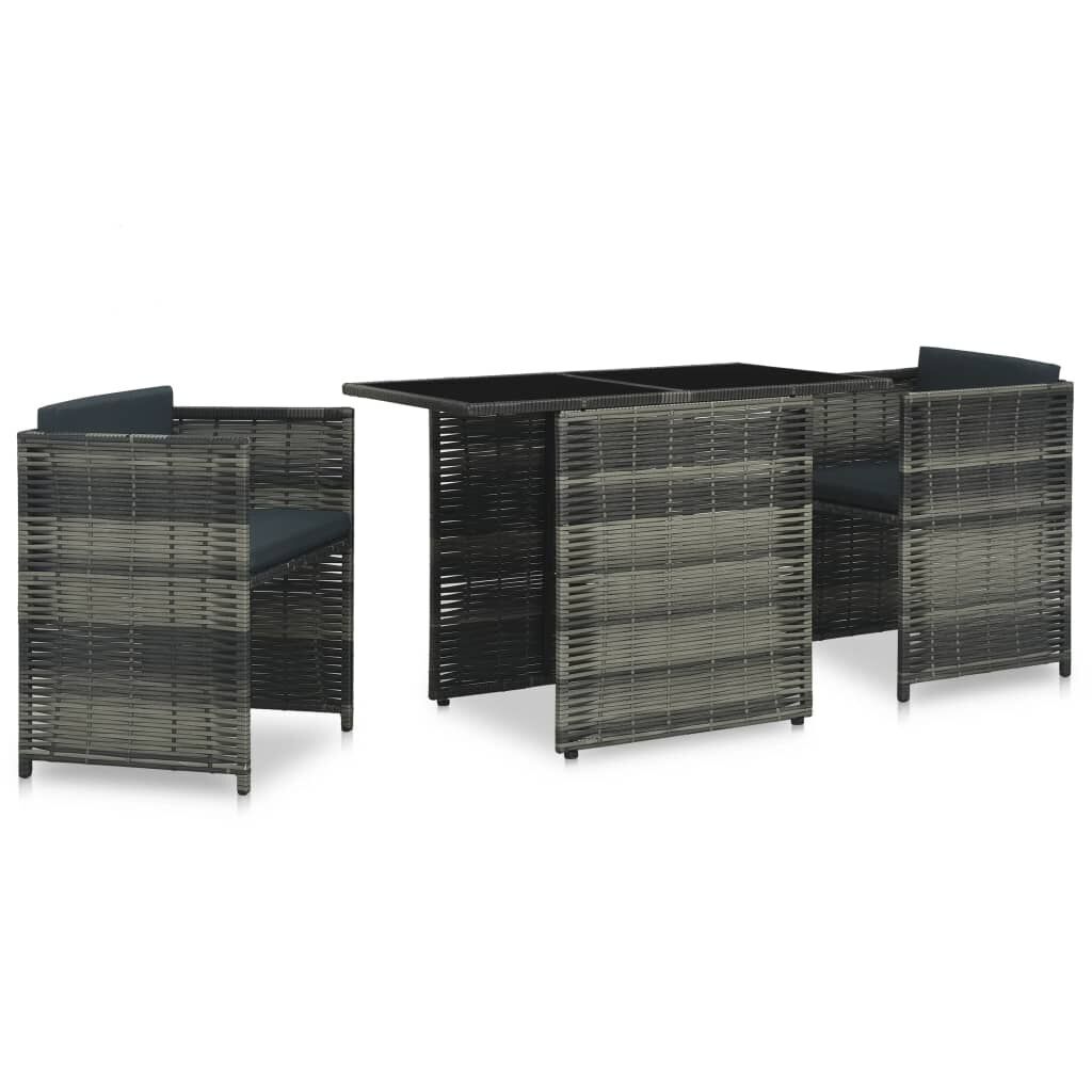 3 Piece Bistro Set with Cushions Poly Rattan Grey 3 Piece Bistro Set with Cushions Poly Rattan Grey