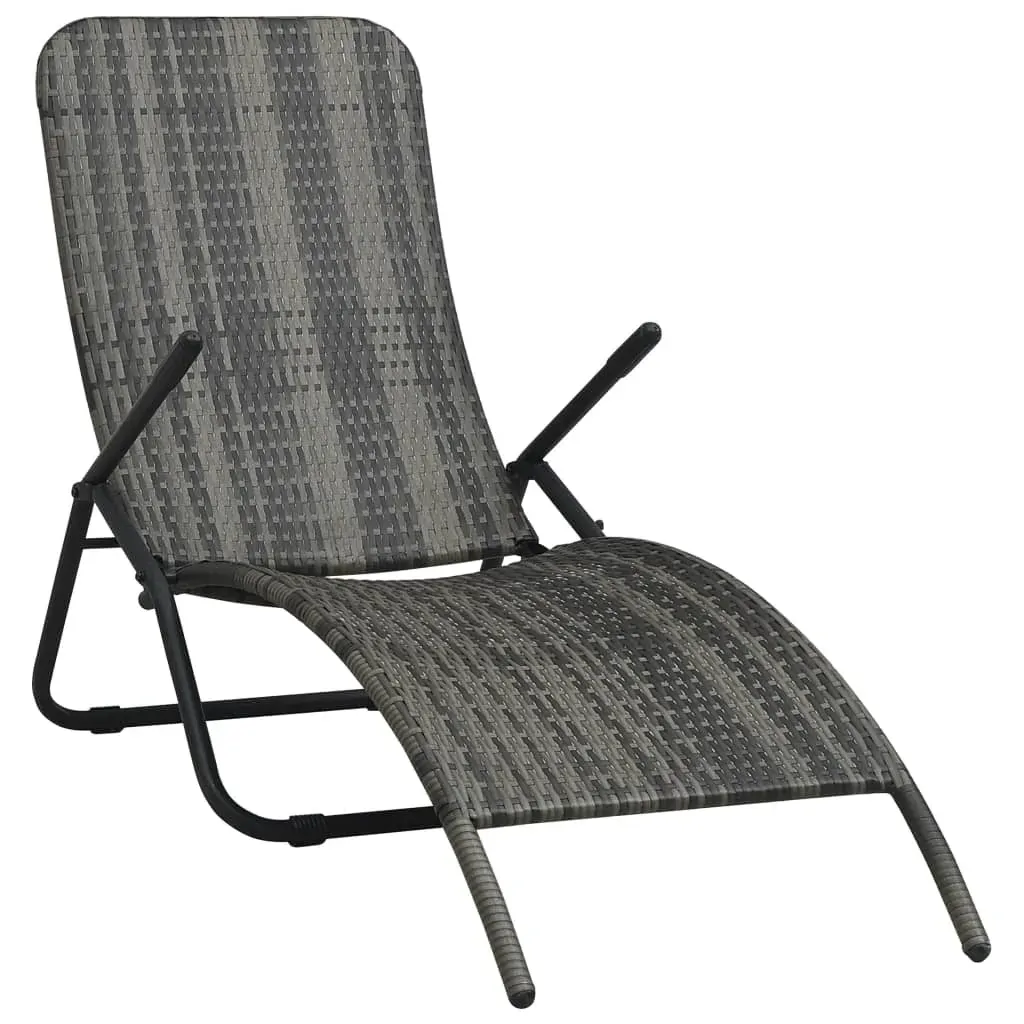 Folding Sun Lounger Poly Rattan Grey Folding Sun Lounger Poly Rattan Grey