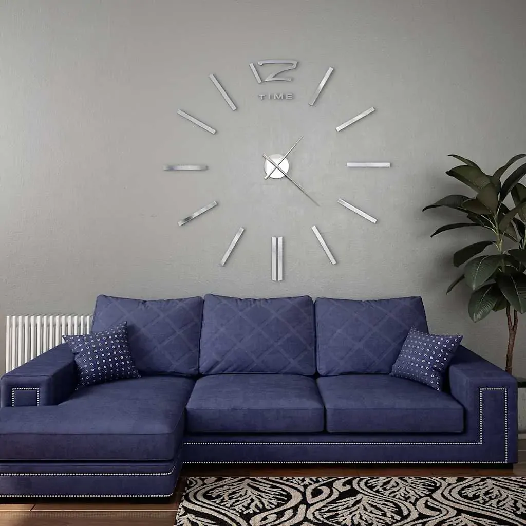 3D Wall Clock Modern Design 100 cm XXL Silver 3D Wall Clock Modern Design 100 cm XXL Silver