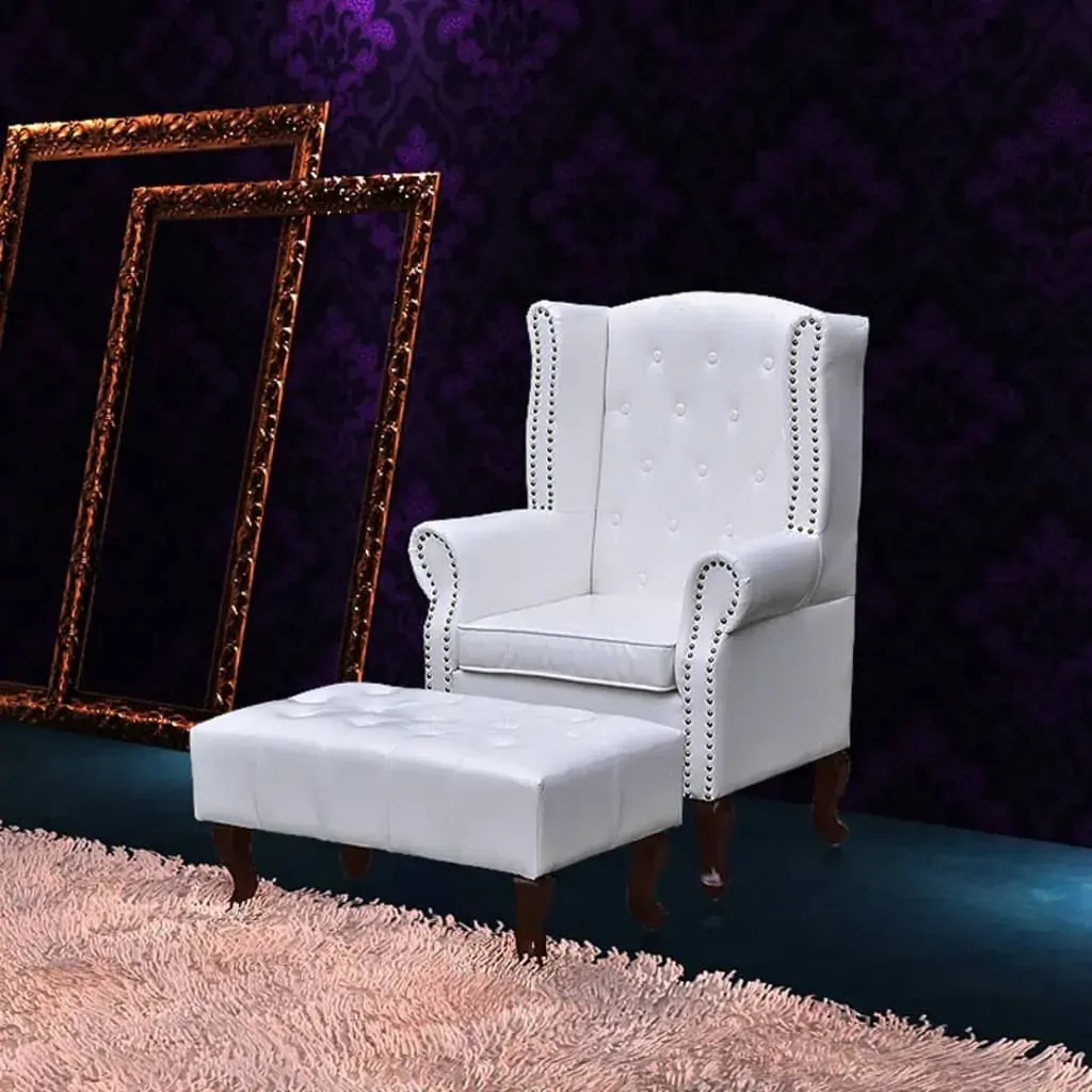Armchair with Ottoman White Armchair with Ottoman White